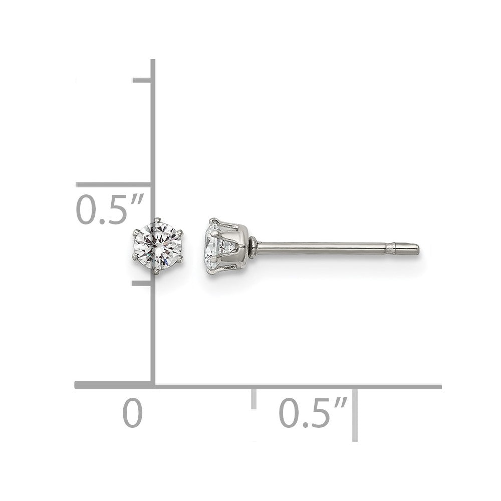 Chisel Stainless Steel Polished 3mm Round CZ Stud Post Earrings