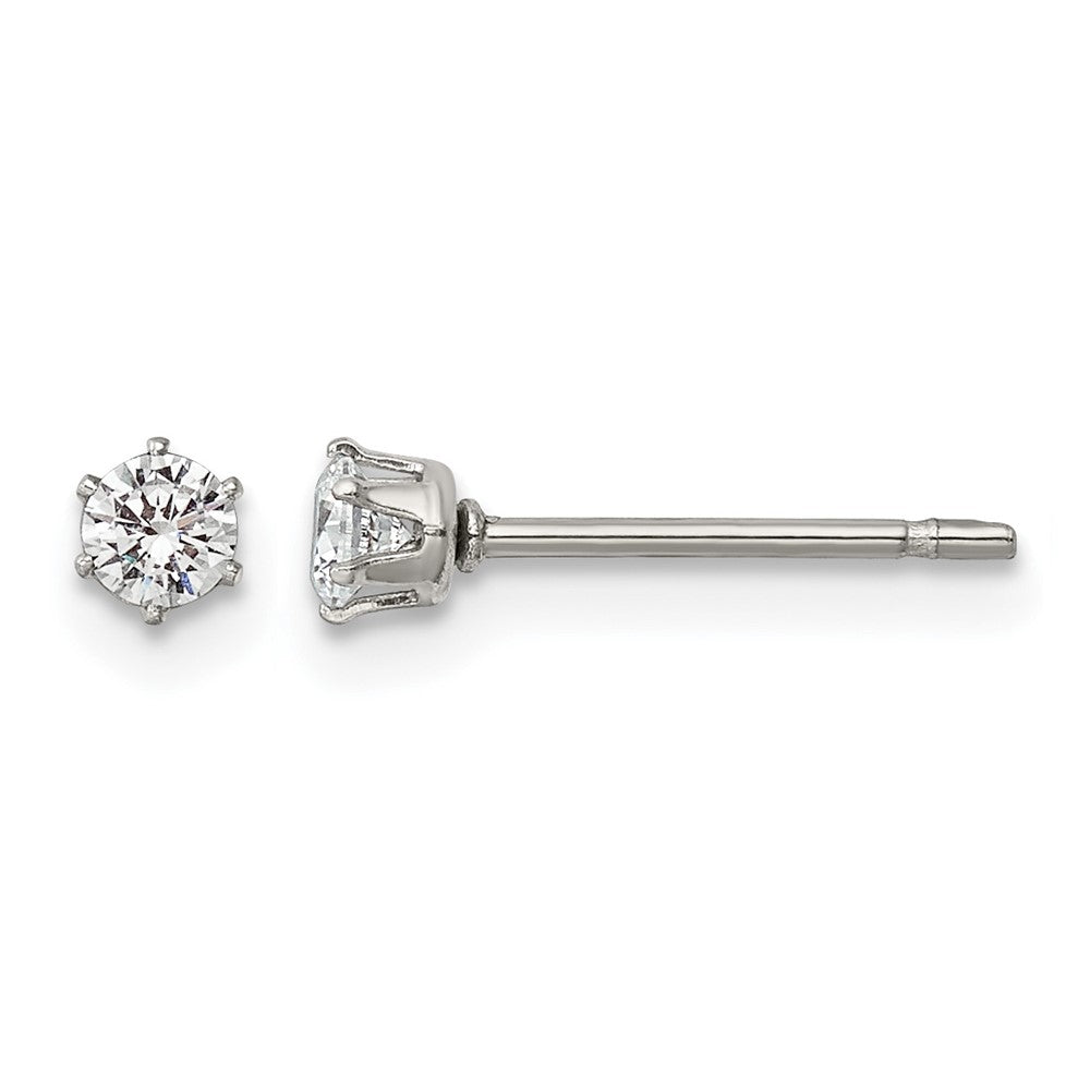 Chisel Stainless Steel Polished 3mm Round CZ Stud Post Earrings
