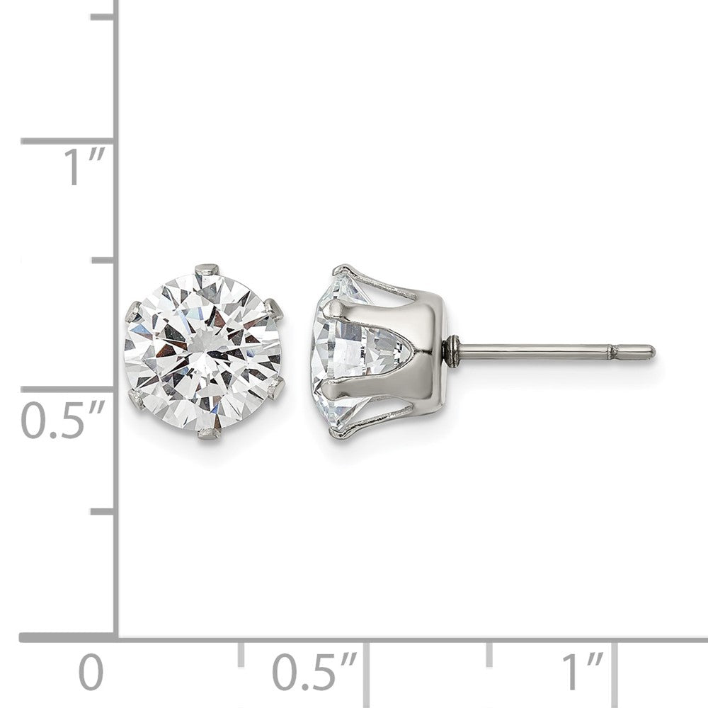 Chisel Stainless Steel Polished 8mm Round CZ Stud Post Earrings
