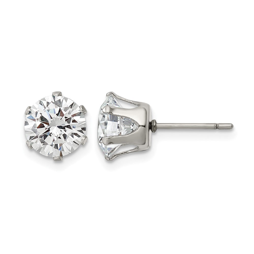 Chisel Stainless Steel Polished 8mm Round CZ Stud Post Earrings