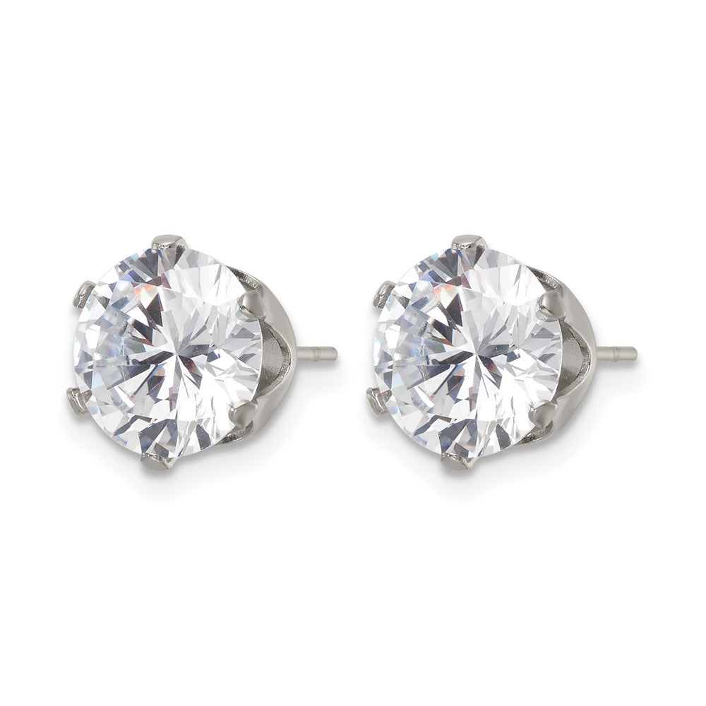 Chisel Stainless Steel Polished 9mm Round CZ Stud Post Earrings