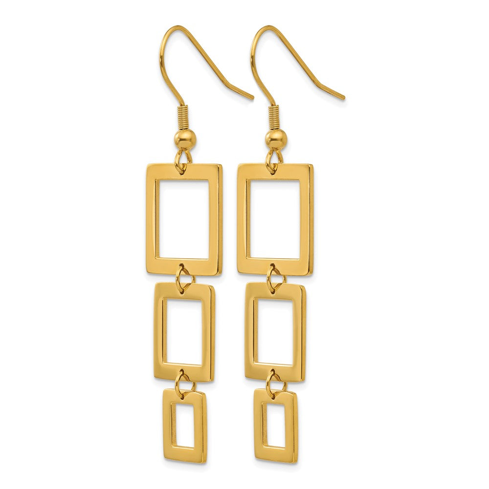 Chisel Stainless Steel Polished Yellow IP-plated Squares Dangle Shepherd Hook Earrings