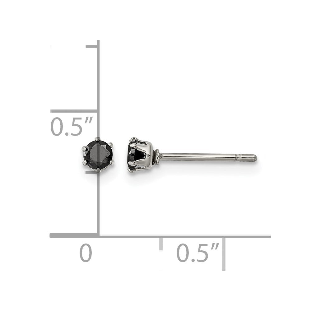 Chisel Stainless Steel Polished 3mm Black Round CZ Stud Post Earrings