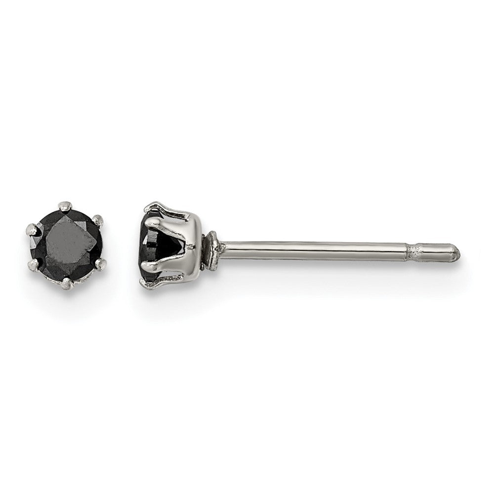 Chisel Stainless Steel Polished 3mm Black Round CZ Stud Post Earrings