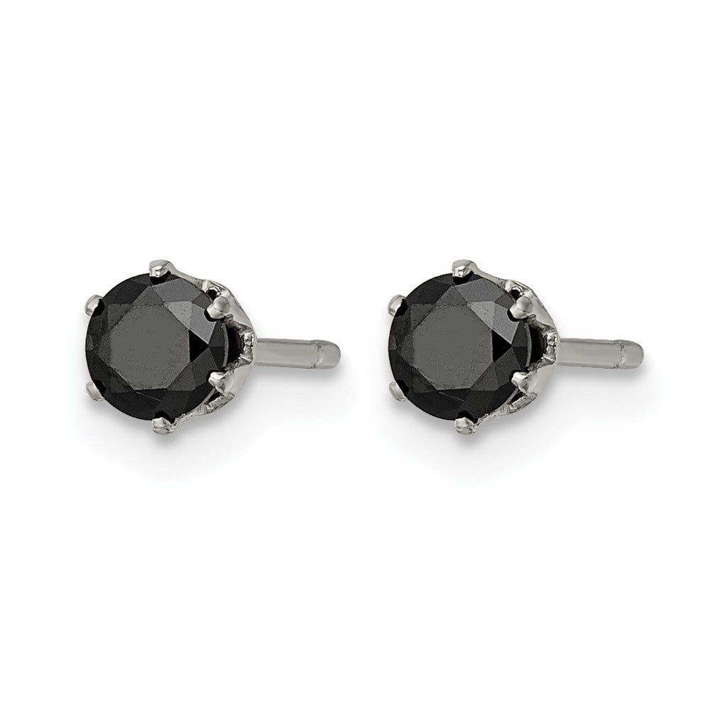 Chisel Stainless Steel Polished 4mm Black Round CZ Stud Post Earrings