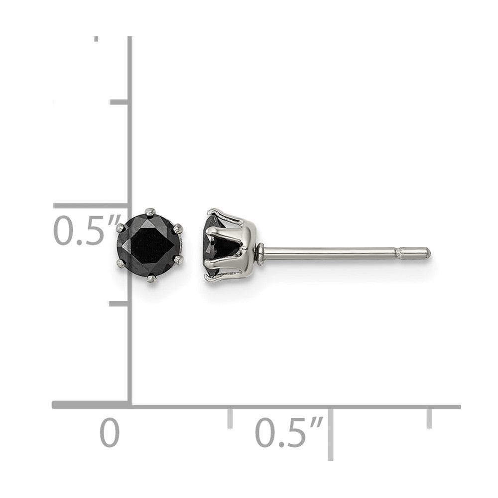 Chisel Stainless Steel Polished 4mm Black Round CZ Stud Post Earrings