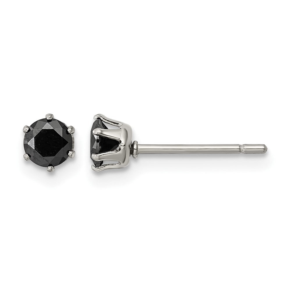 Chisel Stainless Steel Polished 4mm Black Round CZ Stud Post Earrings
