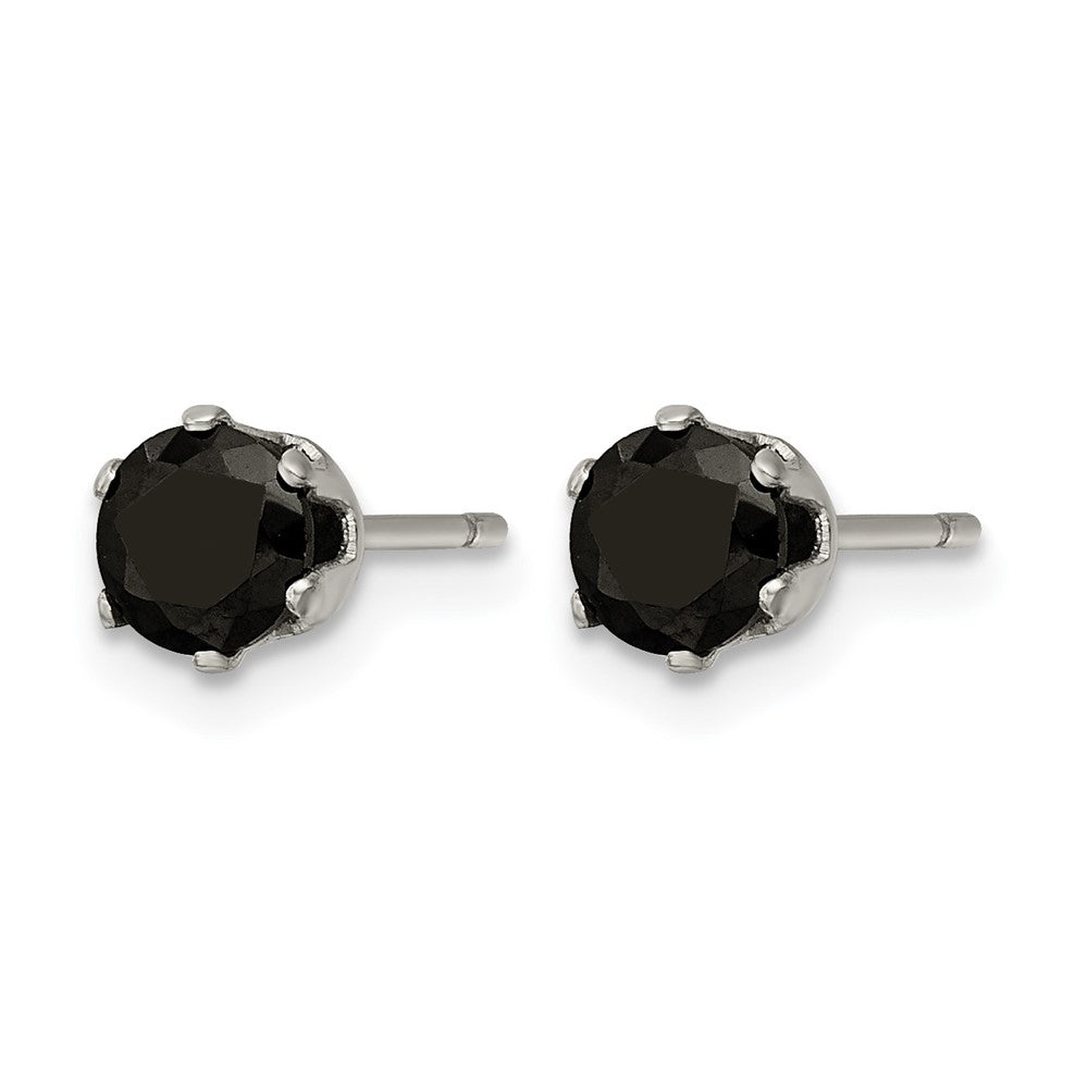 Chisel Stainless Steel Polished 5mm Black Round CZ Stud Post Earrings