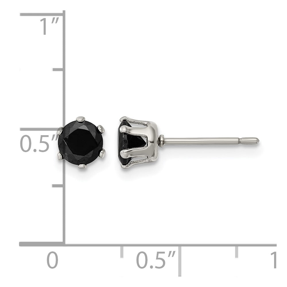 Chisel Stainless Steel Polished 5mm Black Round CZ Stud Post Earrings