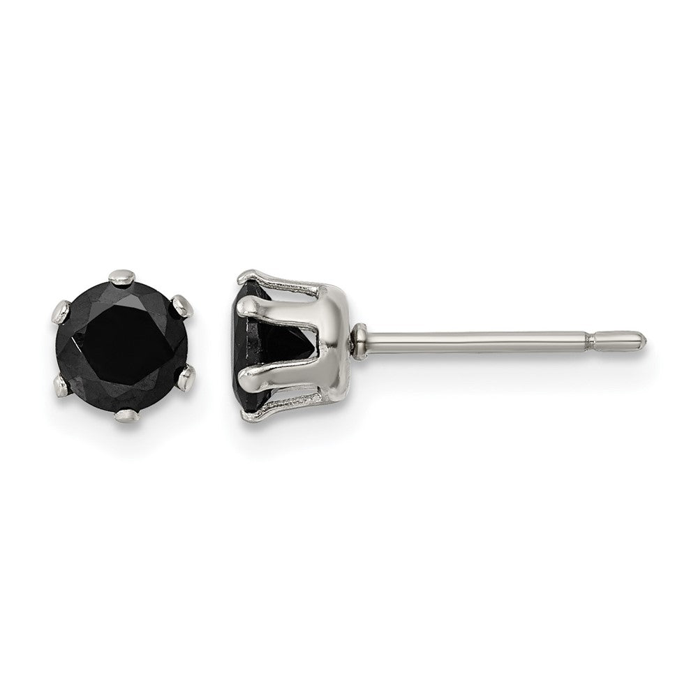 Chisel Stainless Steel Polished 5mm Black Round CZ Stud Post Earrings