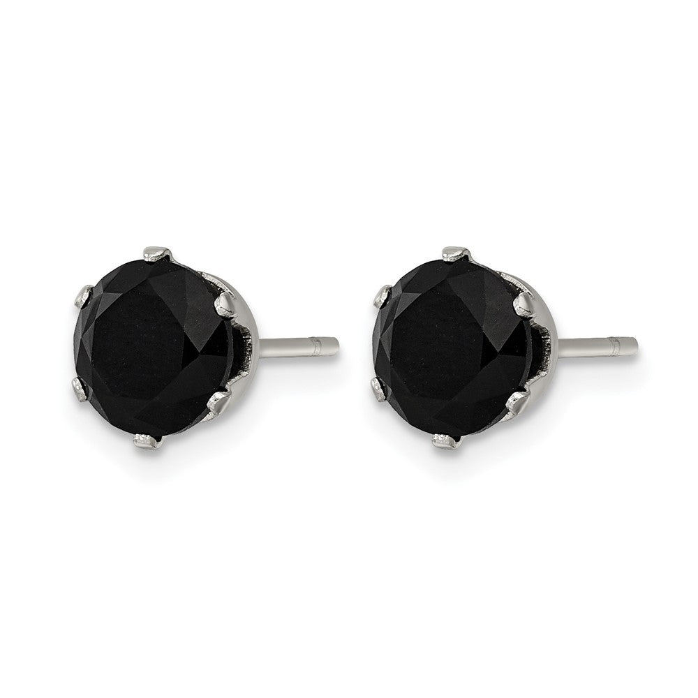 Chisel Stainless Steel Polished 7mm Black Round CZ Stud Post Earrings