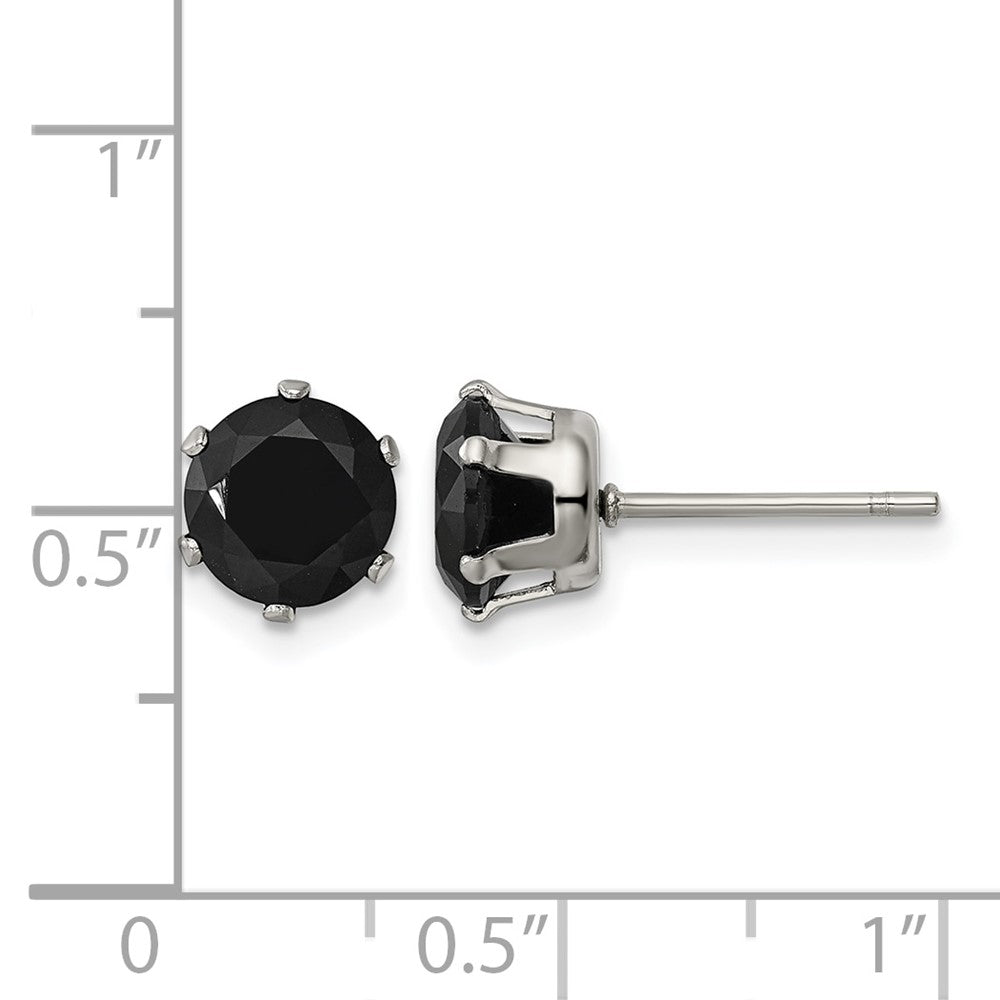 Chisel Stainless Steel Polished 7mm Black Round CZ Stud Post Earrings
