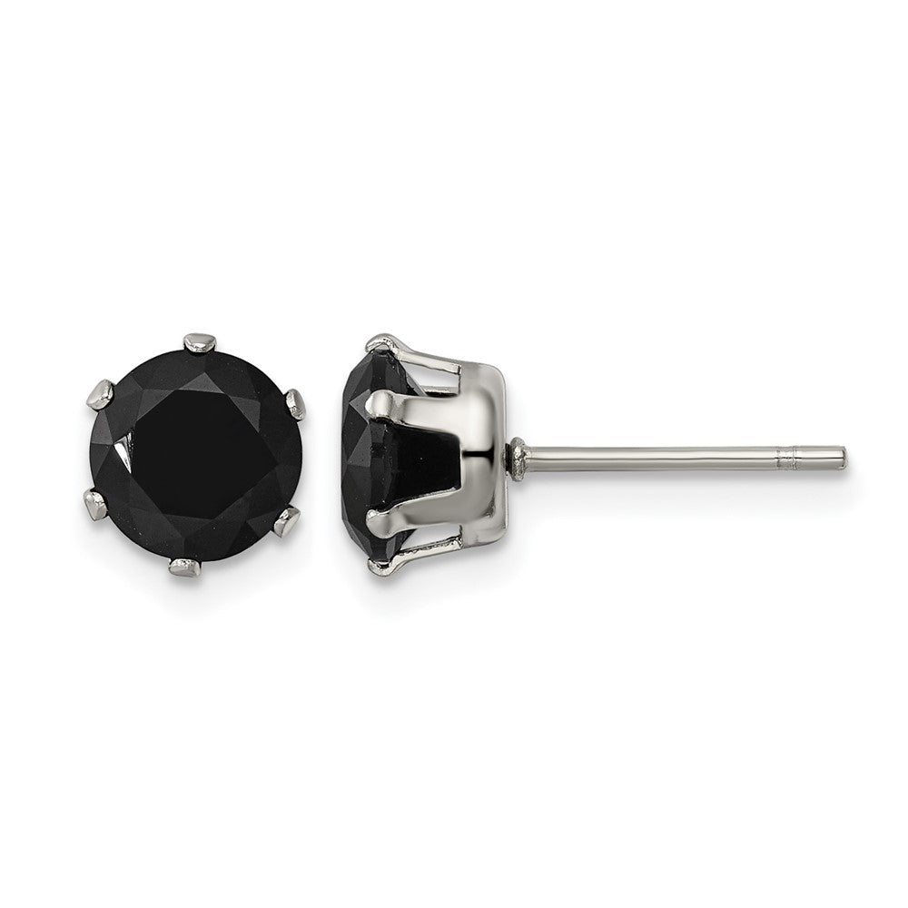Chisel Stainless Steel Polished 7mm Black Round CZ Stud Post Earrings