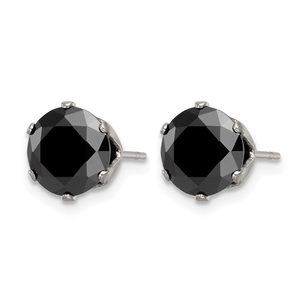 Chisel Stainless Steel Polished 8mm Black Round CZ Stud Post Earrings