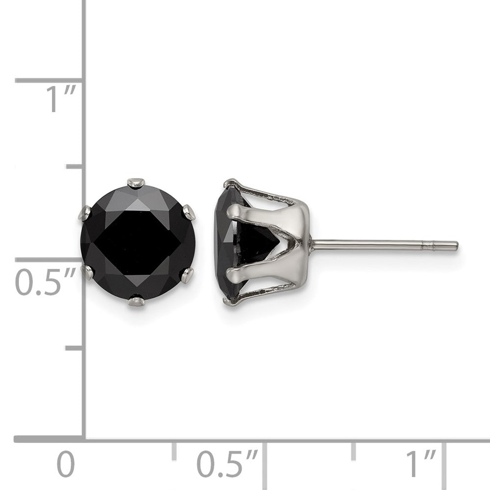 Chisel Stainless Steel Polished 8mm Black Round CZ Stud Post Earrings