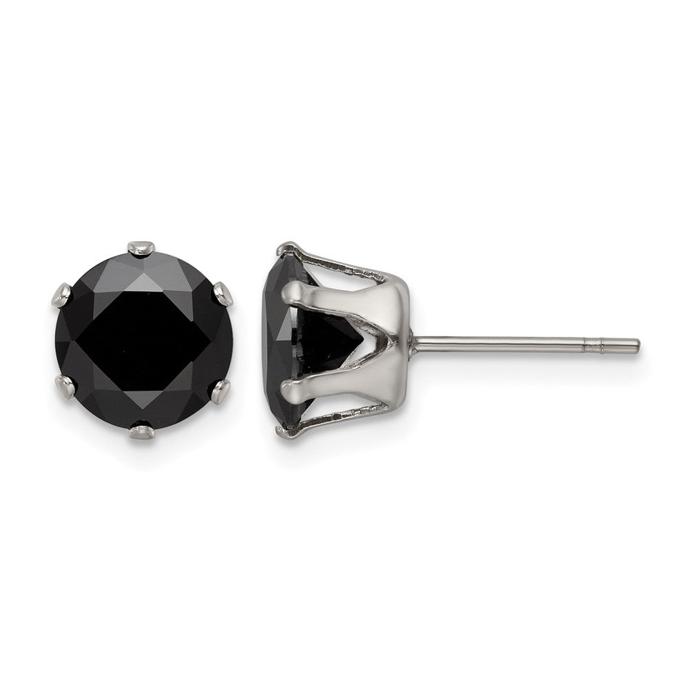Chisel Stainless Steel Polished 8mm Black Round CZ Stud Post Earrings