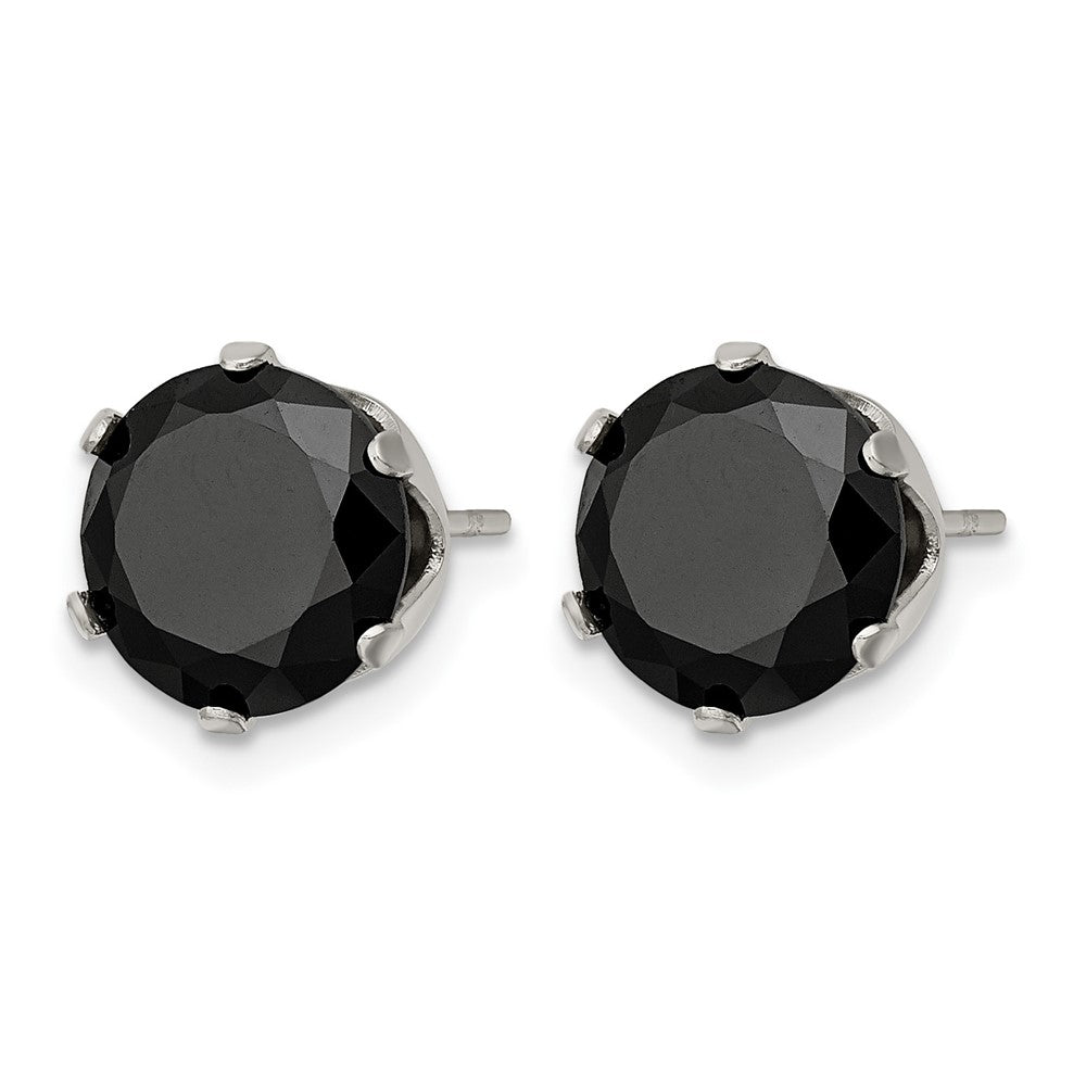 Chisel Stainless Steel Polished 9mm Black Round CZ Stud Post Earrings