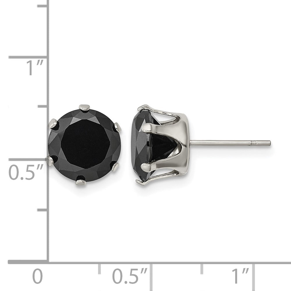 Chisel Stainless Steel Polished 9mm Black Round CZ Stud Post Earrings