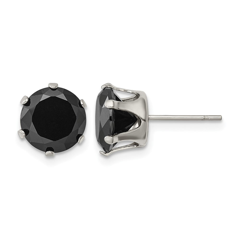Chisel Stainless Steel Polished 9mm Black Round CZ Stud Post Earrings