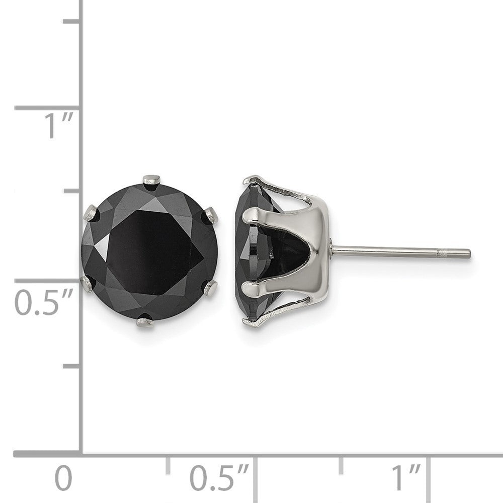 Chisel Stainless Steel Polished 10mm Black Round CZ Stud Post Earrings