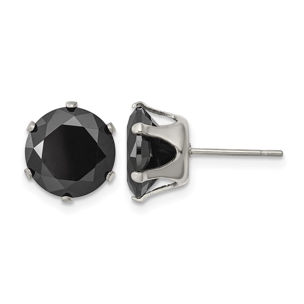 Chisel Stainless Steel Polished 10mm Black Round CZ Stud Post Earrings