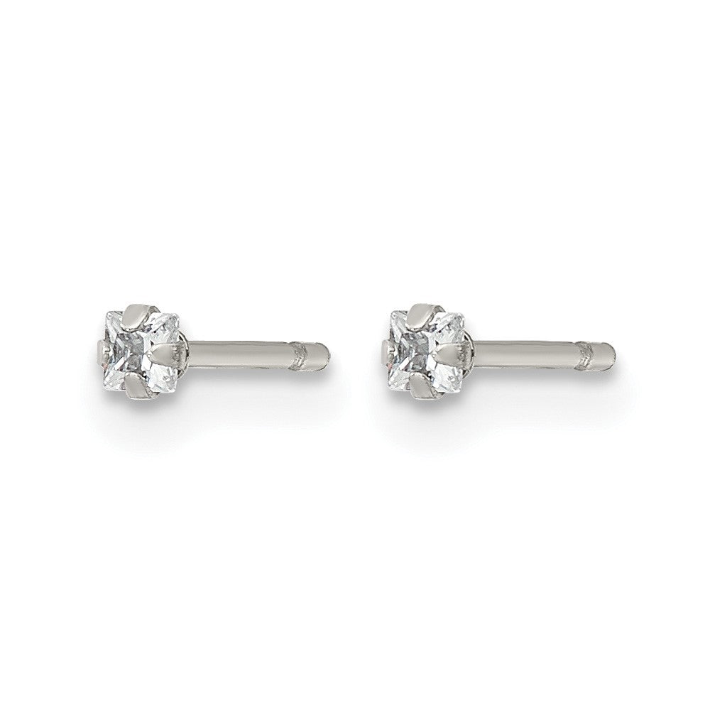Chisel Stainless Steel Polished 2mm Square CZ Stud Post Earrings