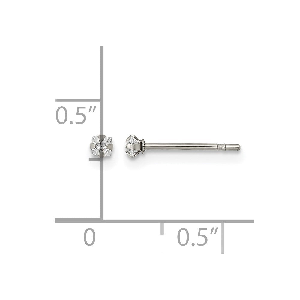 Chisel Stainless Steel Polished 2mm Square CZ Stud Post Earrings