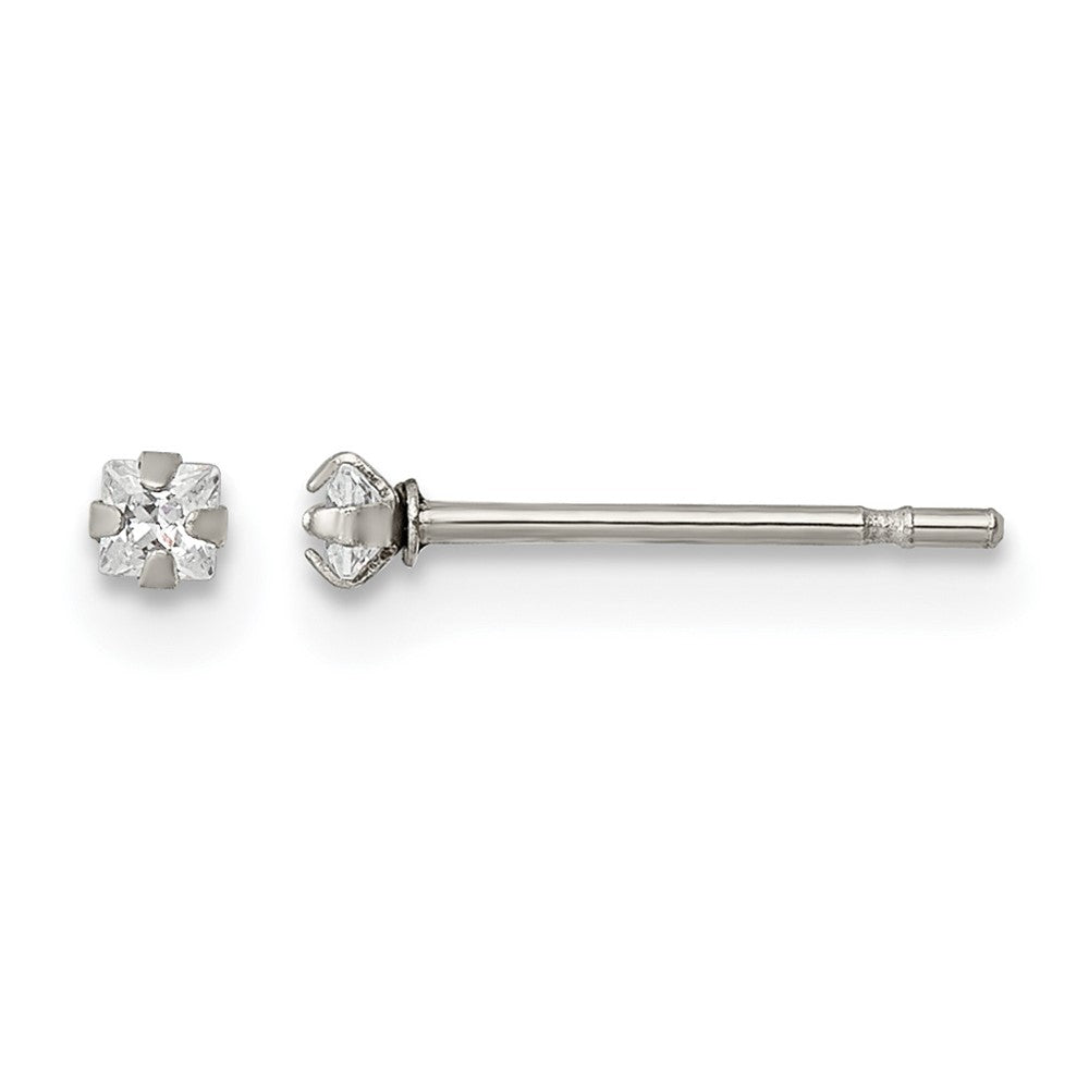 Chisel Stainless Steel Polished 2mm Square CZ Stud Post Earrings