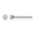 Chisel Stainless Steel Polished 2mm Square CZ Stud Post Earrings