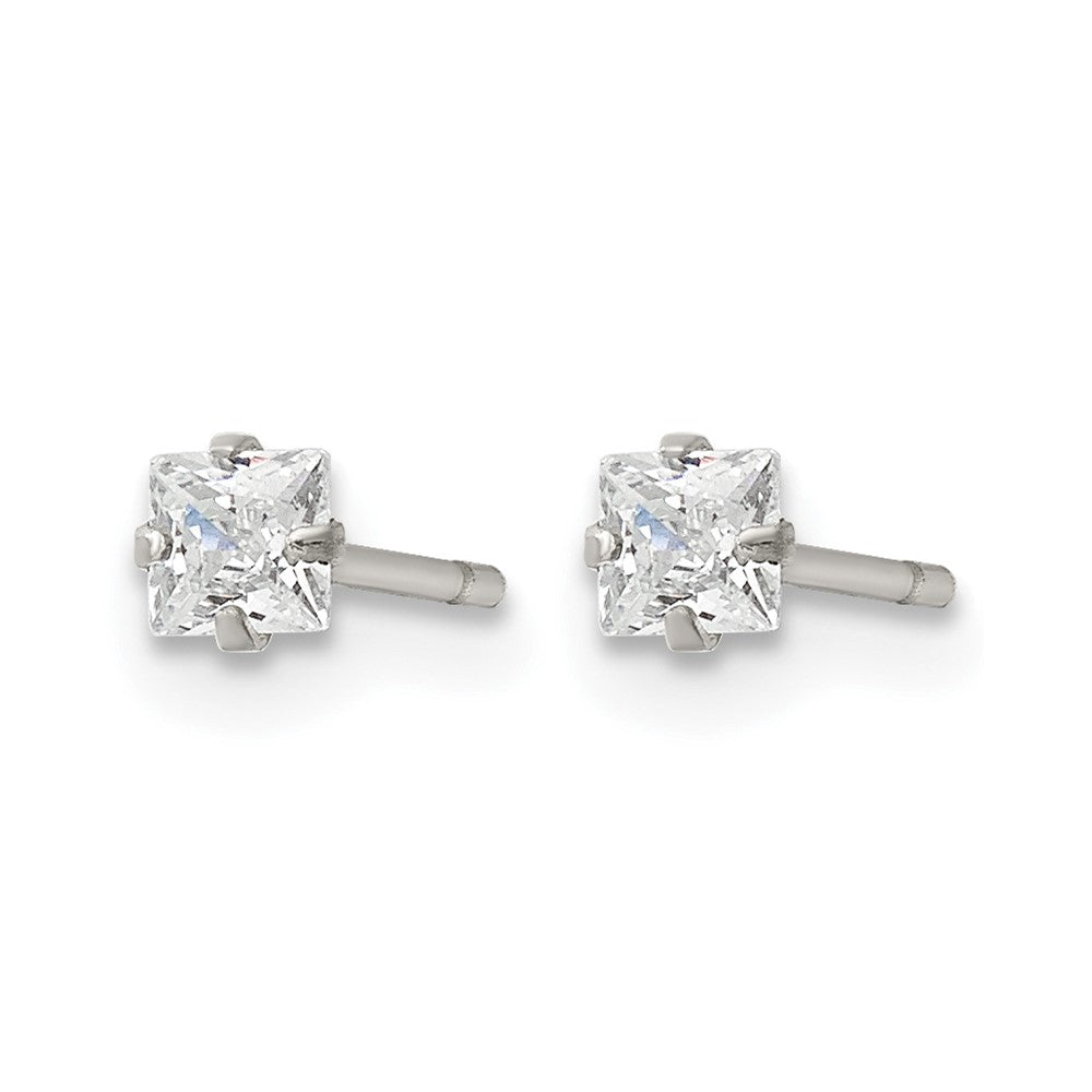 Chisel Stainless Steel Polished 3mm Square CZ Stud Post Earrings