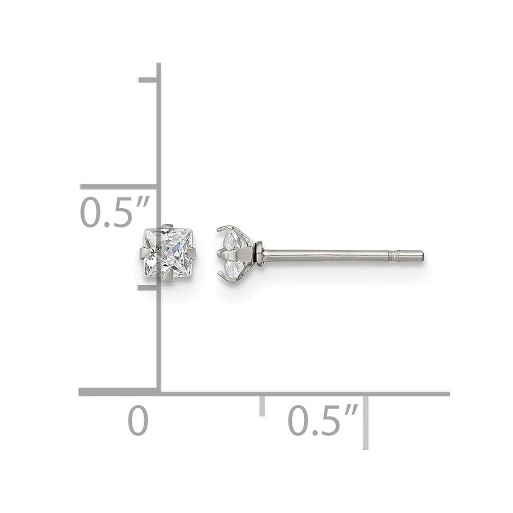 Chisel Stainless Steel Polished 3mm Square CZ Stud Post Earrings