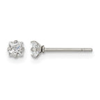 Chisel Stainless Steel Polished 3mm Square CZ Stud Post Earrings