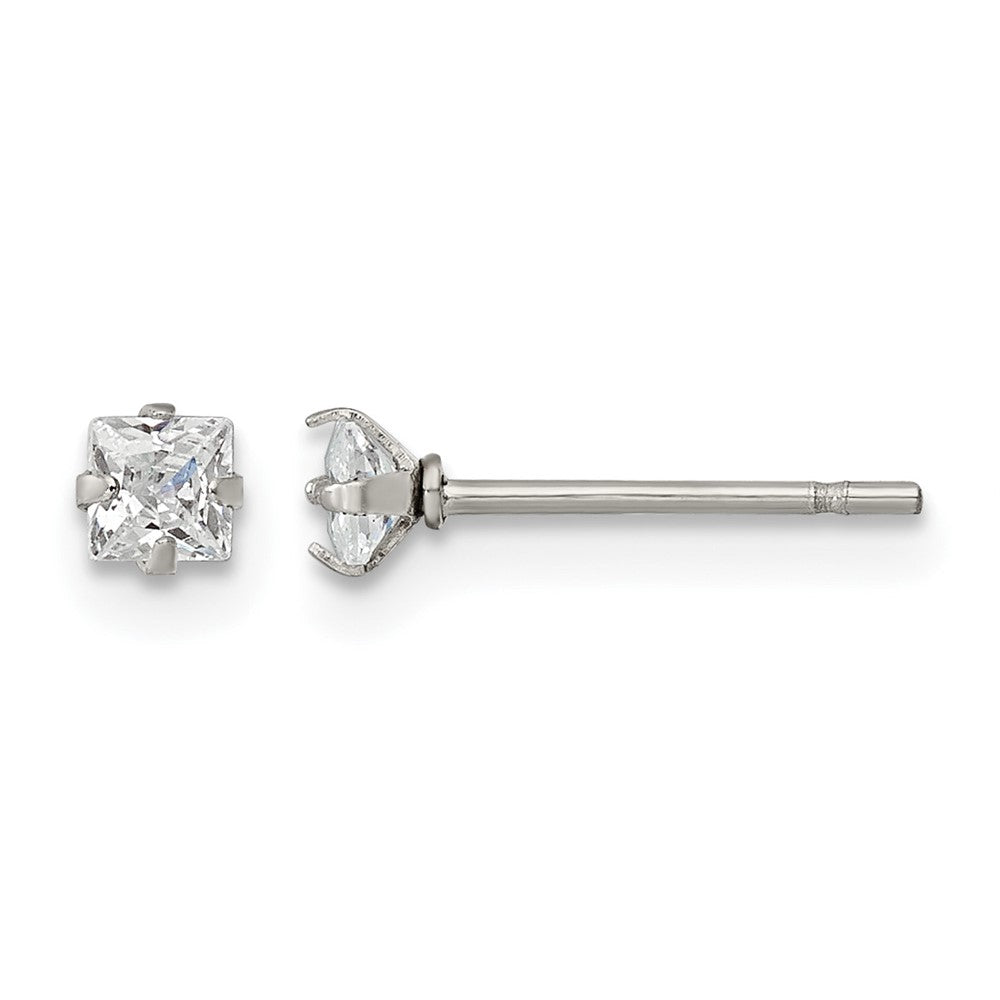 Chisel Stainless Steel Polished 3mm Square CZ Stud Post Earrings