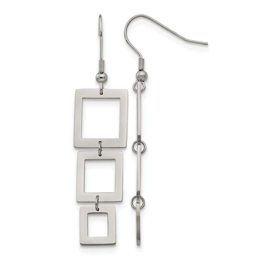 Chisel Stainless Steel Polished Squares Dangle Shepherd Hook Earrings