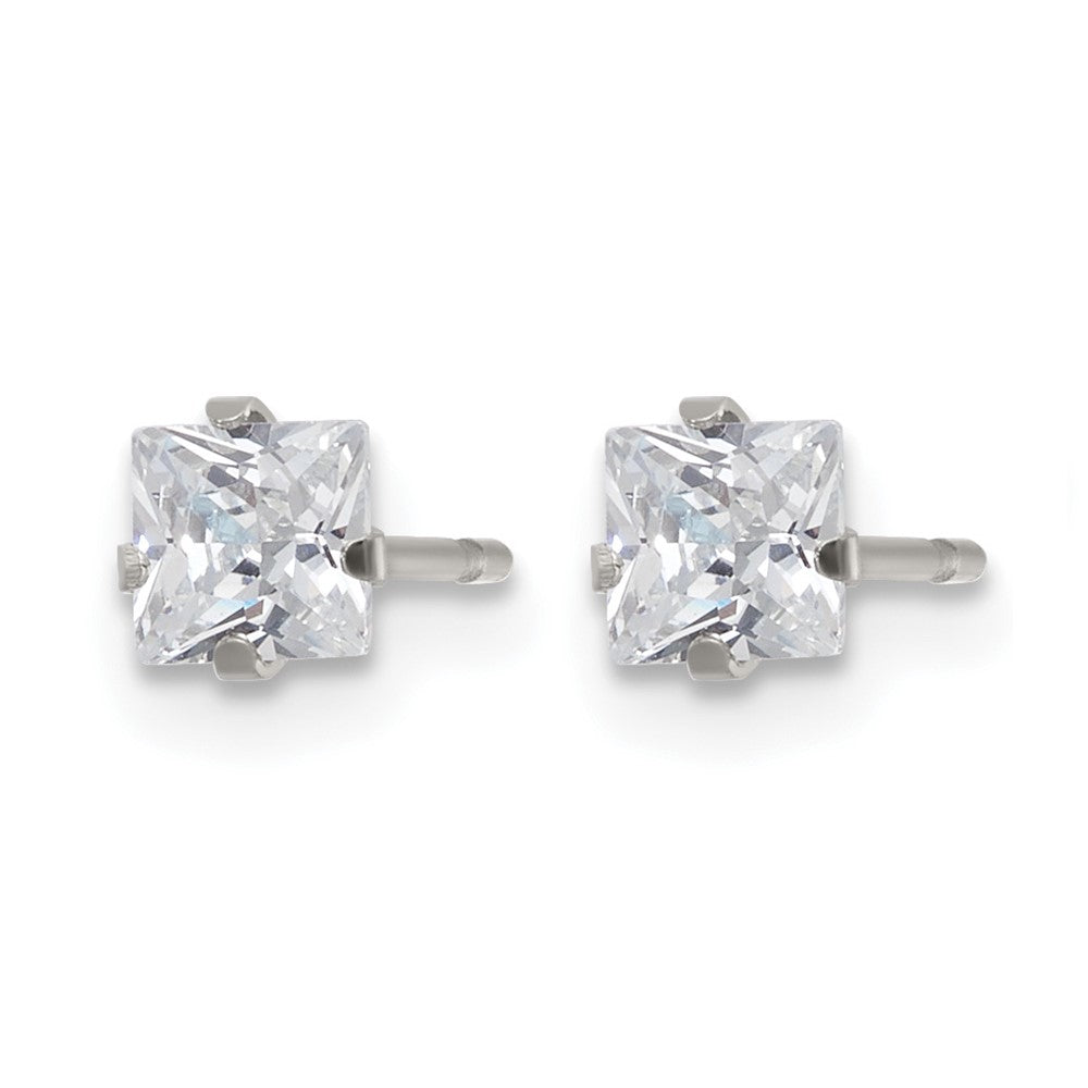 Chisel Stainless Steel Polished 4mm Square CZ Stud Post Earrings