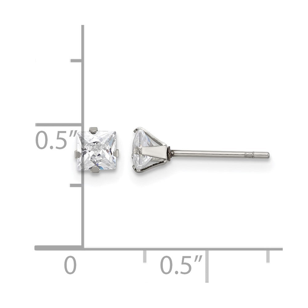 Chisel Stainless Steel Polished 4mm Square CZ Stud Post Earrings