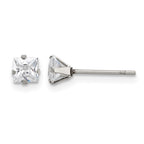 Chisel Stainless Steel Polished 4mm Square CZ Stud Post Earrings