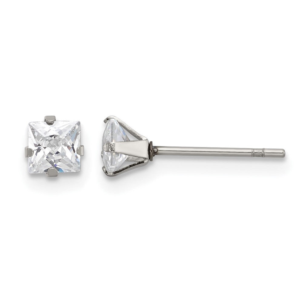 Chisel Stainless Steel Polished 4mm Square CZ Stud Post Earrings