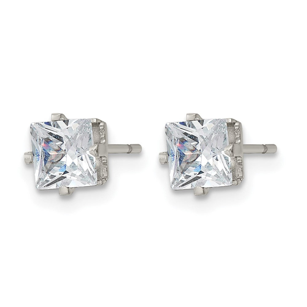 Chisel Stainless Steel Polished 5mm Square CZ Stud Post Earrings