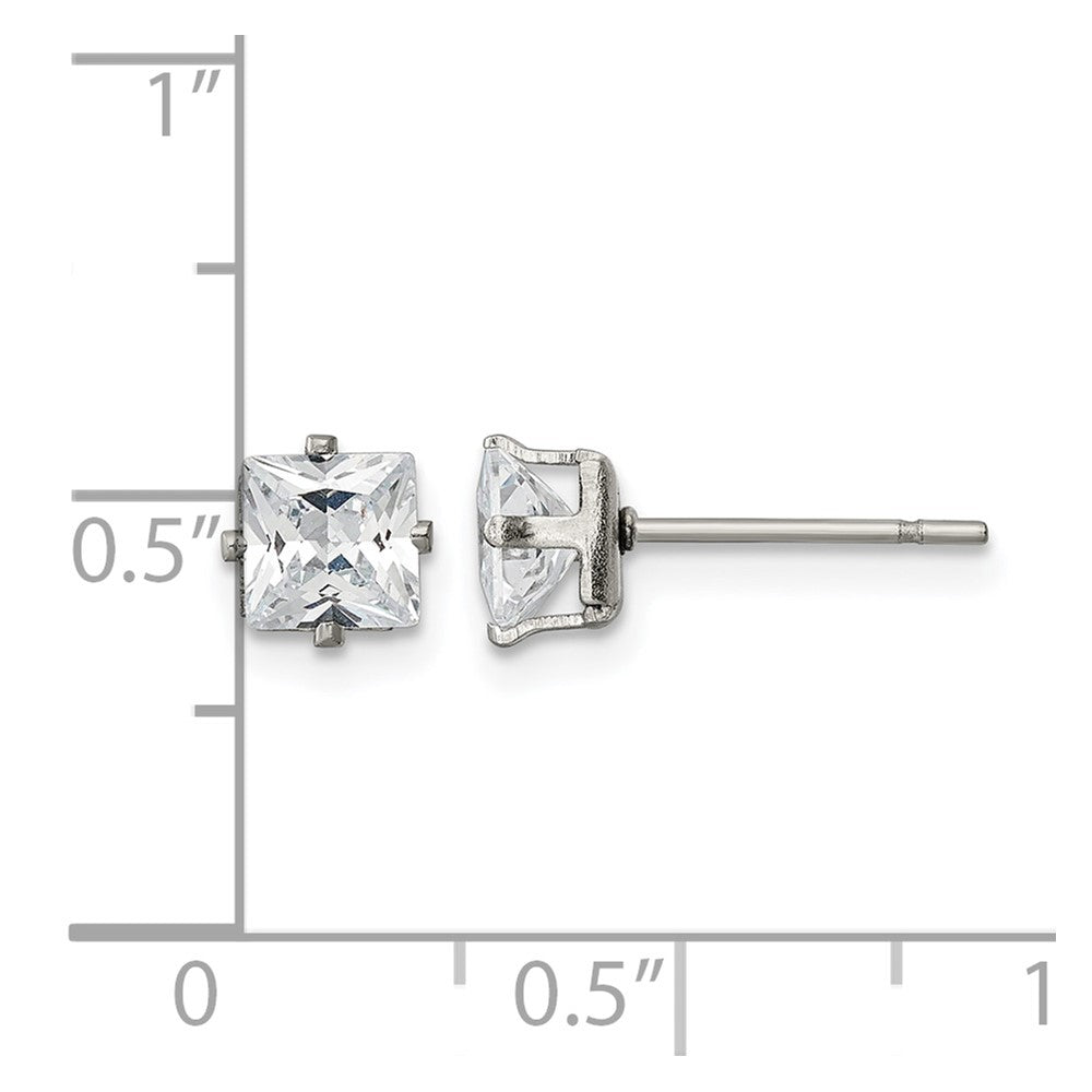 Chisel Stainless Steel Polished 5mm Square CZ Stud Post Earrings