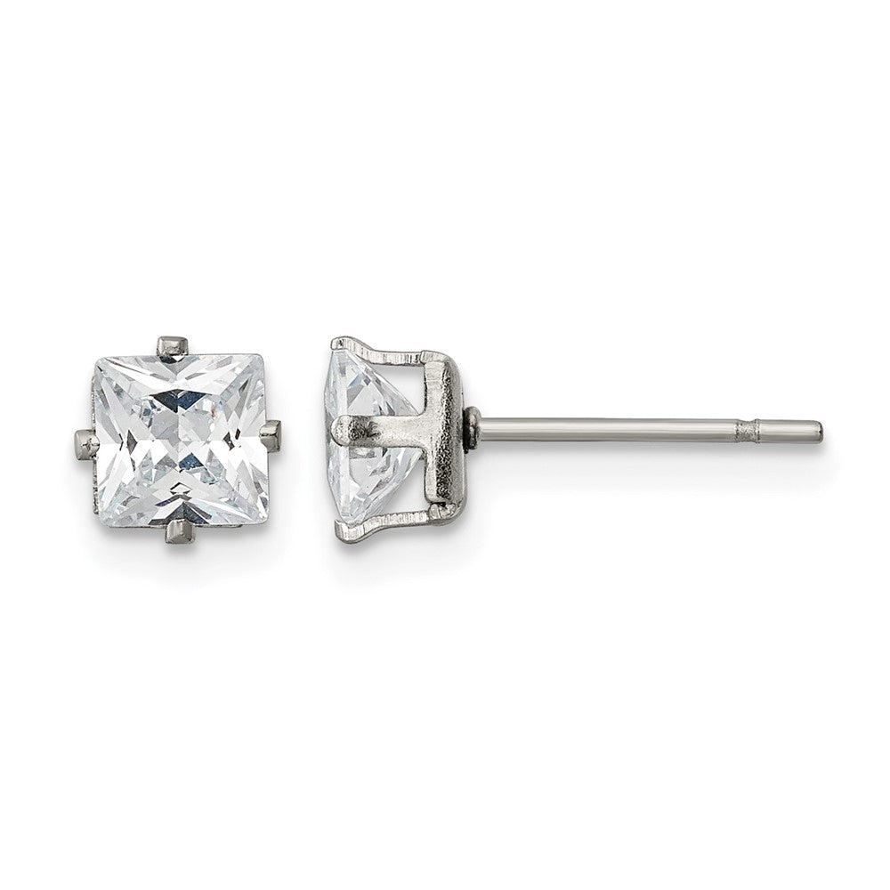 Chisel Stainless Steel Polished 5mm Square CZ Stud Post Earrings