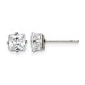 Chisel Stainless Steel Polished 5mm Square CZ Stud Post Earrings