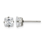 Chisel Stainless Steel Polished 5mm Square CZ Stud Post Earrings