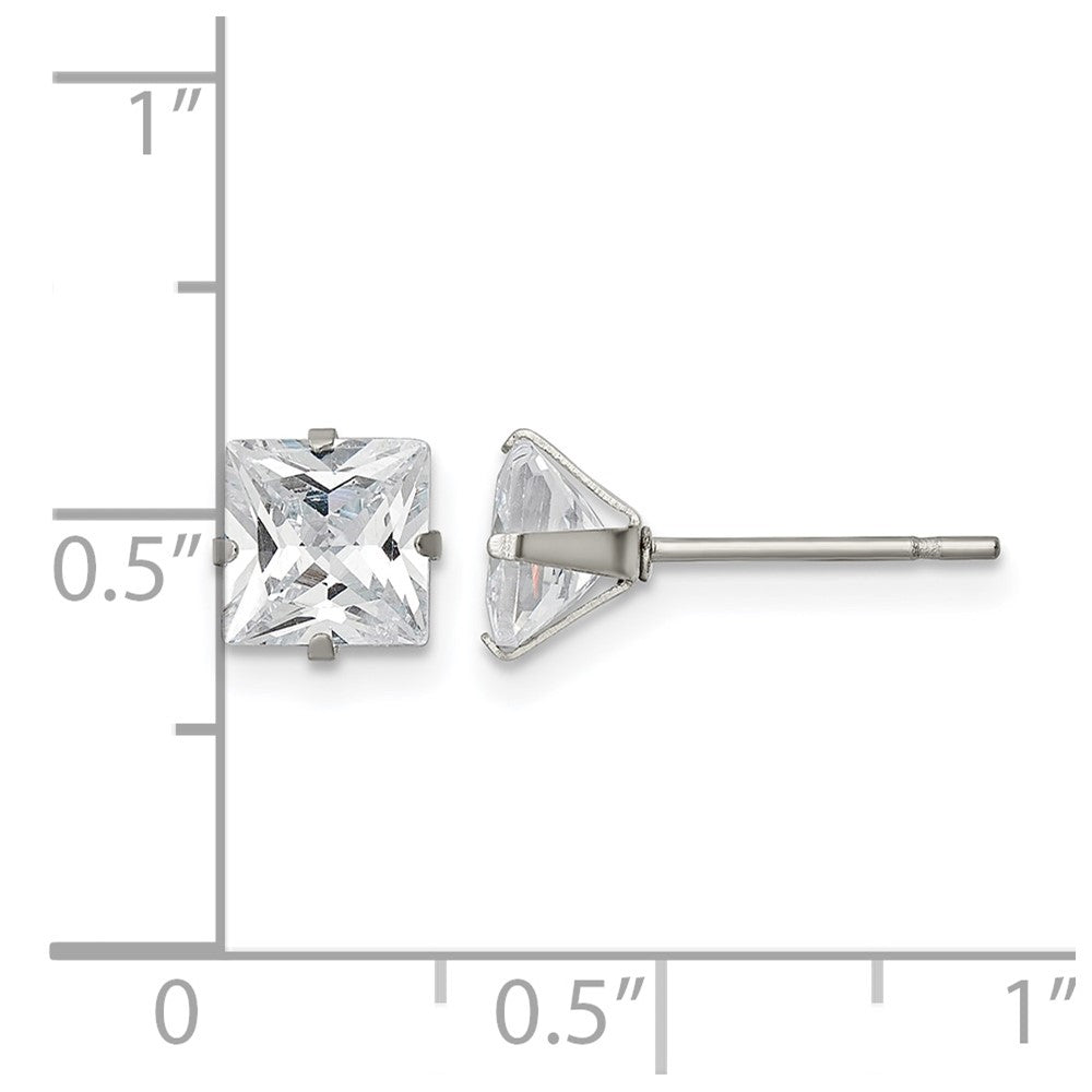 Chisel Stainless Steel Polished 6mm Square CZ Stud Post Earrings