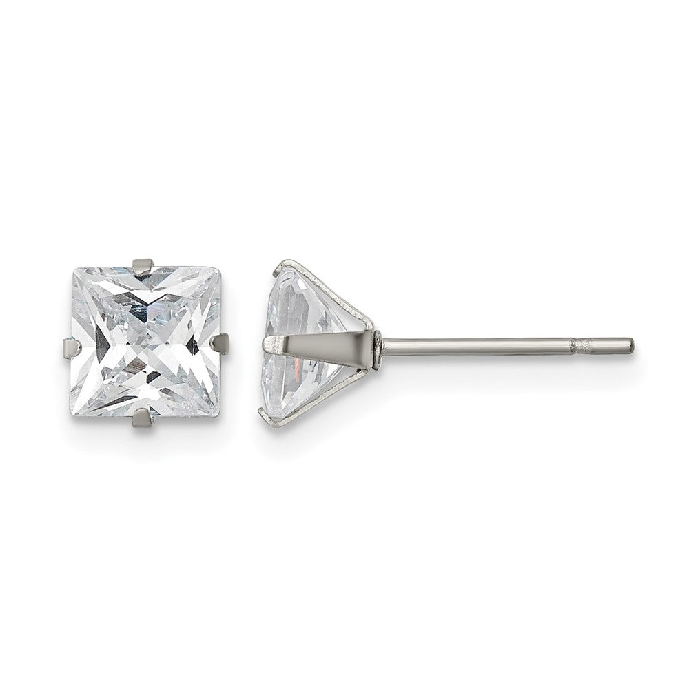 Chisel Stainless Steel Polished 6mm Square CZ Stud Post Earrings