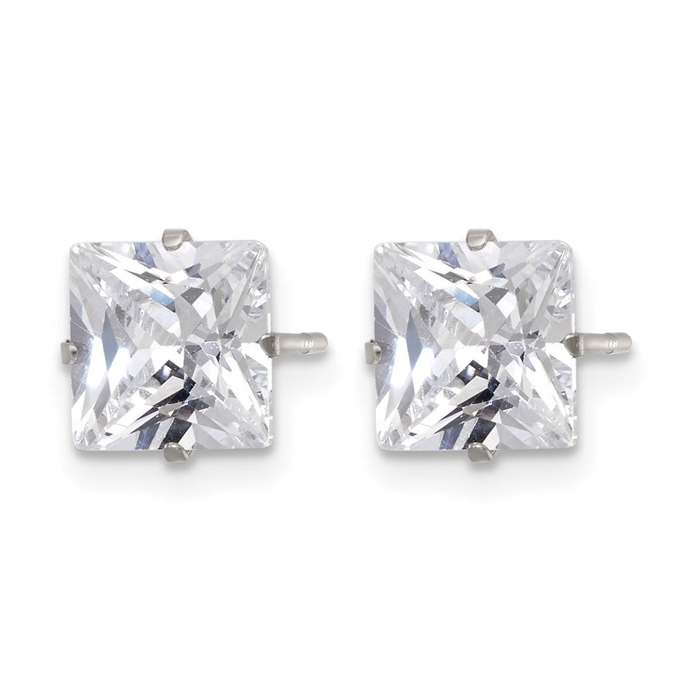 Chisel Stainless Steel Polished 7mm Square CZ Stud Post Earrings