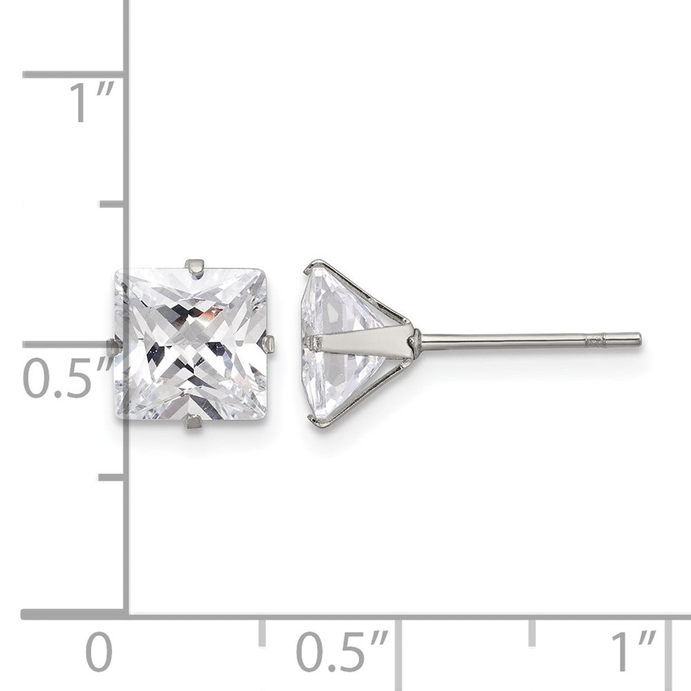 Chisel Stainless Steel Polished 7mm Square CZ Stud Post Earrings