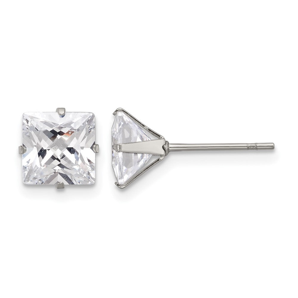 Chisel Stainless Steel Polished 7mm Square CZ Stud Post Earrings
