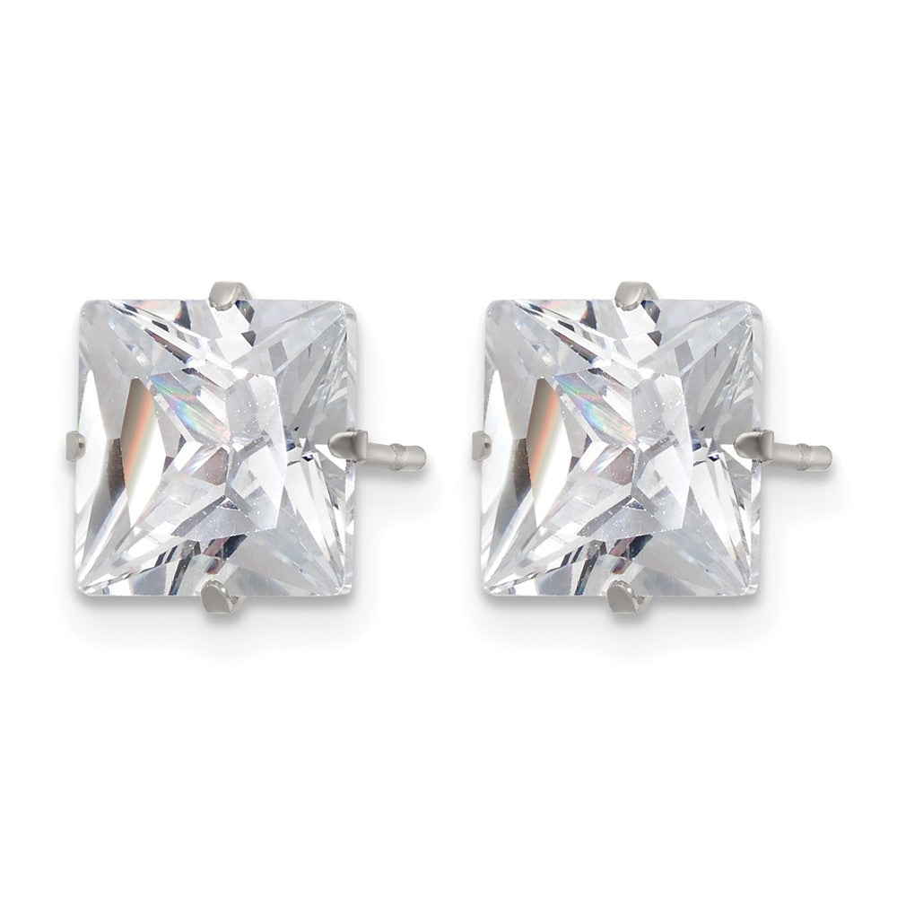 Chisel Stainless Steel Polished 8mm Square CZ Stud Post Earrings