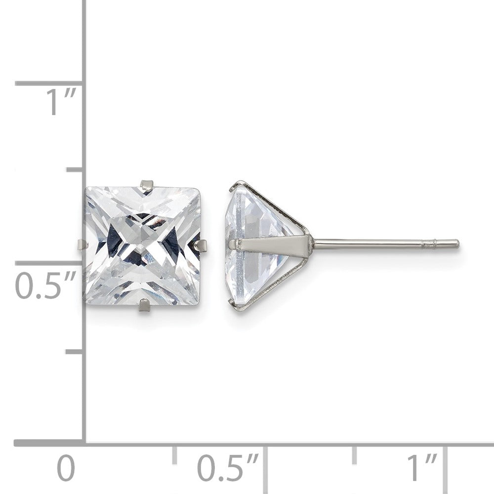 Chisel Stainless Steel Polished 8mm Square CZ Stud Post Earrings